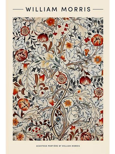 William Morris Flower Red Boxy T-Shirt
