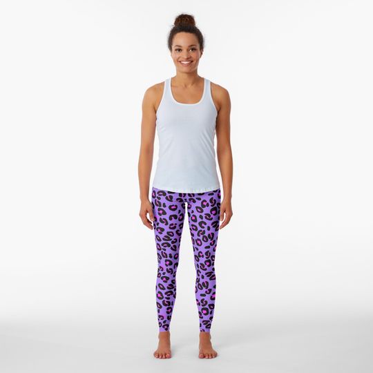 Bright Purple Leopard Spots Animal Print Pattern Leggings