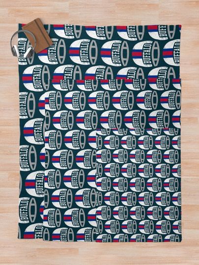Buffalo Retro Helmet - Blue   Throw Blanket