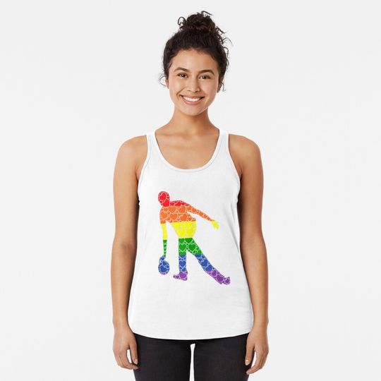 Bowling LGBTQ Gay Pride Rainbow Flag Love Heart - Bowler Tank Top Racerback Tank Top