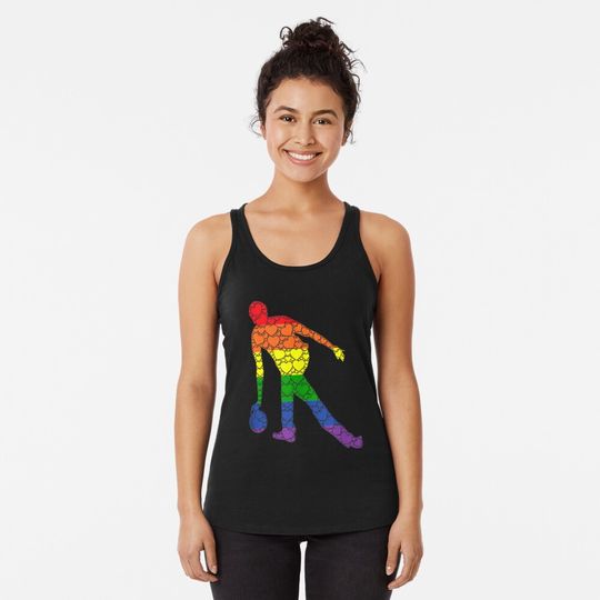 Bowling LGBTQ Gay Pride Rainbow Flag Love Heart - Bowler Tank Top Racerback Tank Top