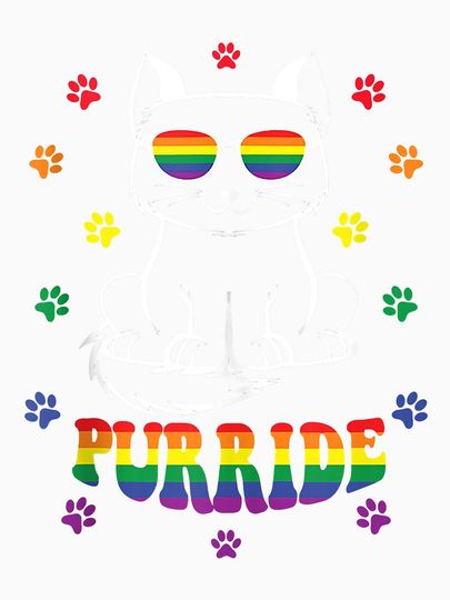 Purride Funny Cat Gay Pride LGBTQ Rainbow Sunglasses Tank Top Racerback Tank Top