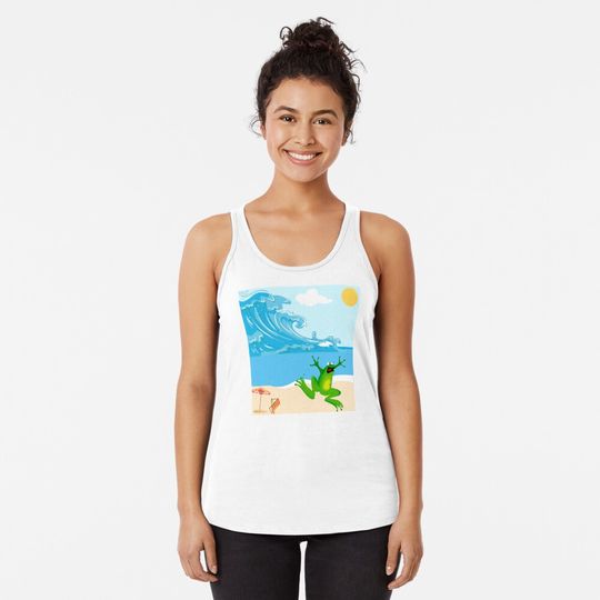 Funny Frog Beach Vacation Over Racerback Tank Top