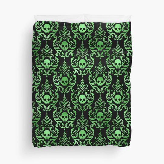 Gothic Green Skulls   Duvet Cover