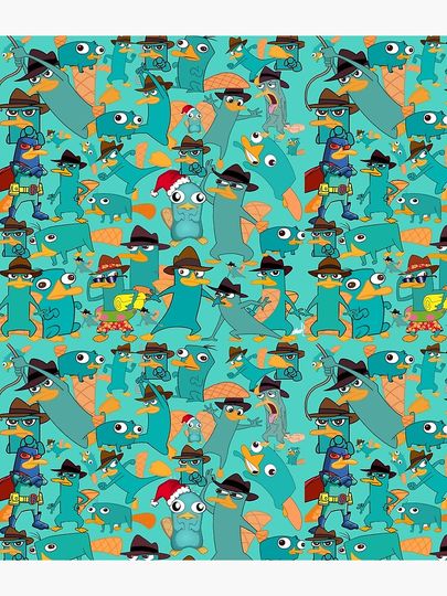 Perry the Platypus Phineas and Ferb Collage Pattern Design - Aquamarine Background Backpack