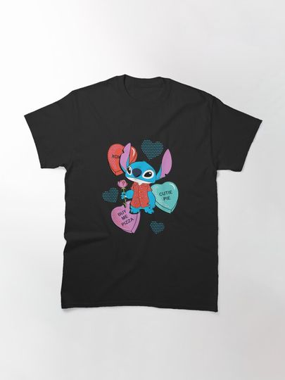Stitch Valentine Classic T-Shirt, XOXO - CUTEI PIE - BUY ME PIZZA