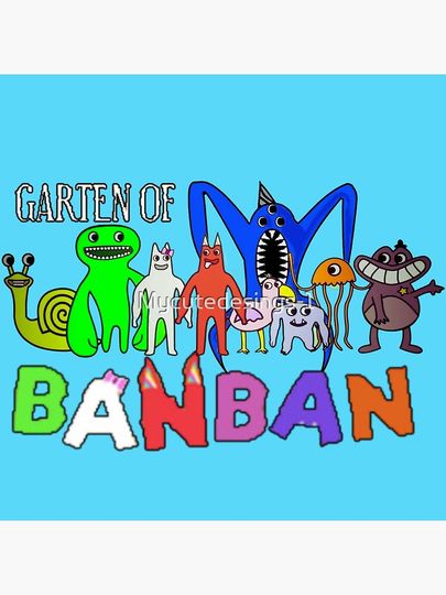 Garten of Banban Logo and Characters. Horror games 2023. Blue Premium Matte Vertical Poster