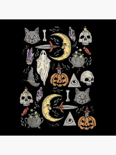 Crescent Moon Black Cat Evil Eye Halloween Ghost Pumpkin Poster