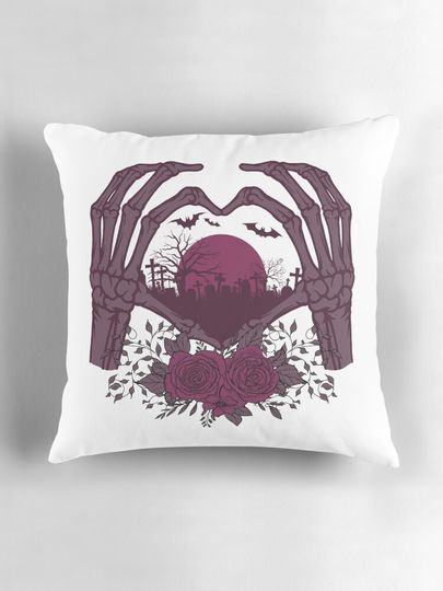 Skeleton Hand With Rose Halloween Pillow
