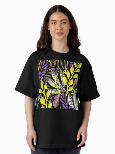 Plants Background Non-binary. Nonbinary Pride Oversized T-Shirt