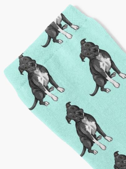 Cute Pitbull | Black and White | Cute dog art Socks