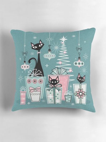Vintage Kitty Christmas II ©studioxtine Pillow