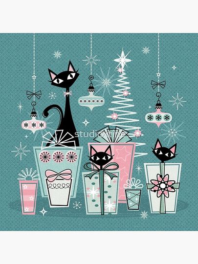 Vintage Kitty Christmas II ©studioxtine Pillow