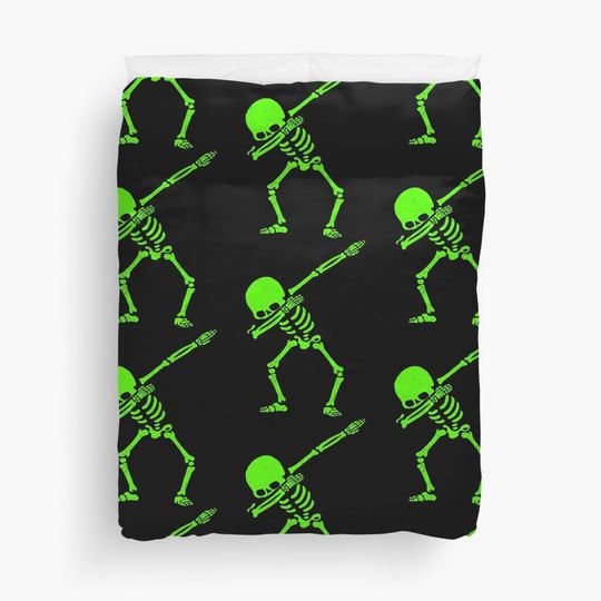 Dabbing Skeleton Green Duvet Cover