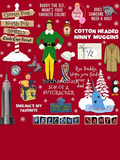Buddy the Elf collage, Red background Baby One-Piece