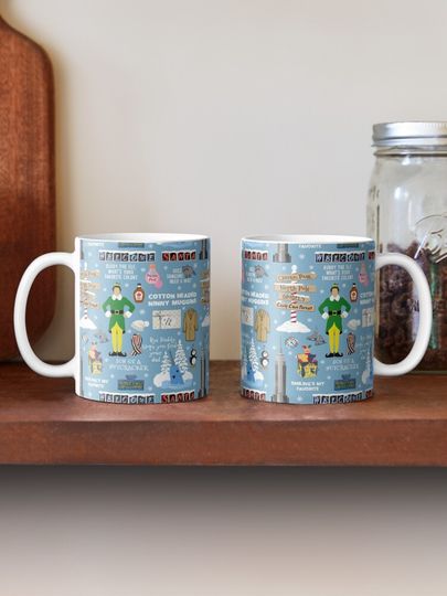Buddy the Elf collage, Blue background Coffee Mug