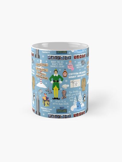 Buddy the Elf collage, Blue background Coffee Mug
