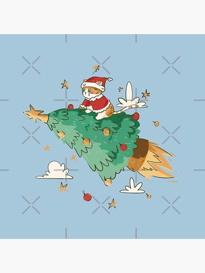 Santa cat Christmas tree design Pillow