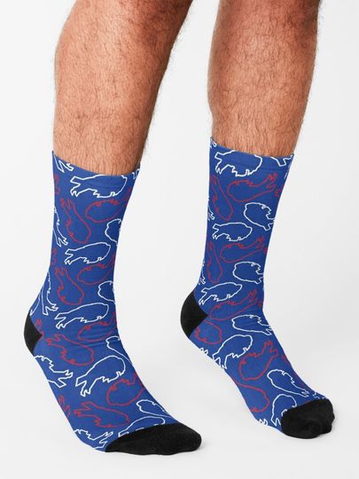 Bills Pattern, Blue Background Socks