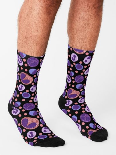 Large White Blood Cell Pattern Black Background Socks