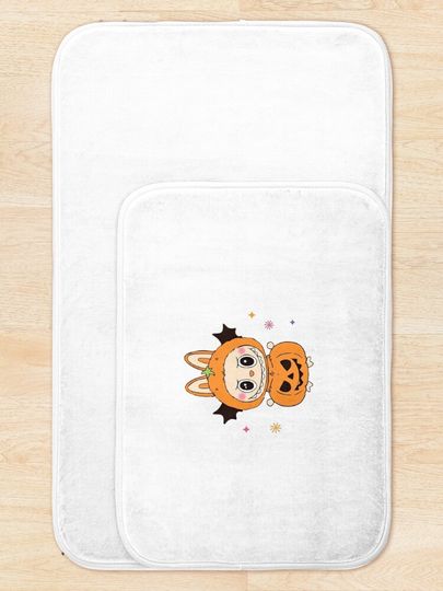 Halloween Pumpkin Labubu Character Illustration Bath Mat, For Bathroom, For Kitchen