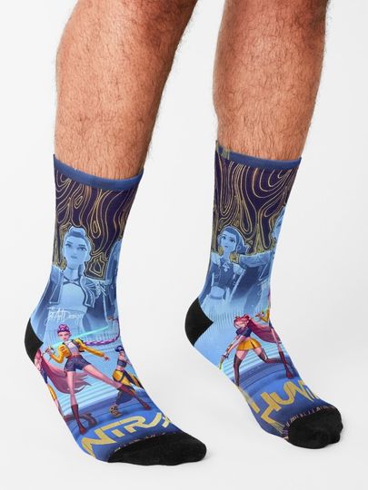 Huntrix demon hunters art stage golden Socks