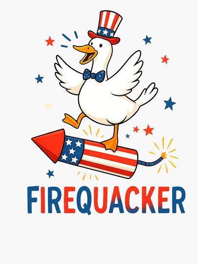 Firequacker Cute Goose 4th Of July America Flag Firequacker Sticker