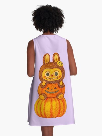 Pumpkin Labubu A-Line Dress, Gift for Her