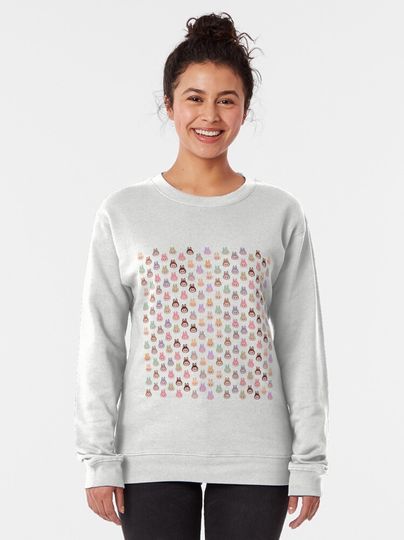 Labubu face pattern pink background Pullover Sweatshirt