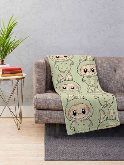 Labubu green grape Throw Blanket, Gift for Kids, Cute Gift