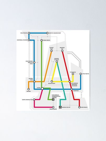Los Angeles Metro Map Art Poster