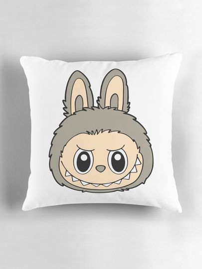 Grumpy Cuddle Monster – Brown Labubu Bunny Head Art Pillow