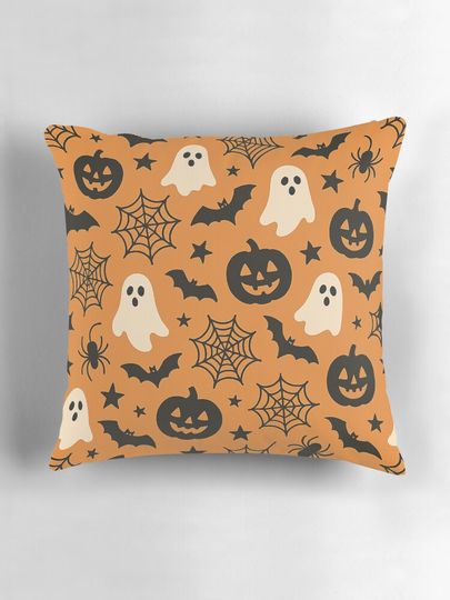 Halloween Pattern with Skulls Ghosts and Pumpkins Pillow