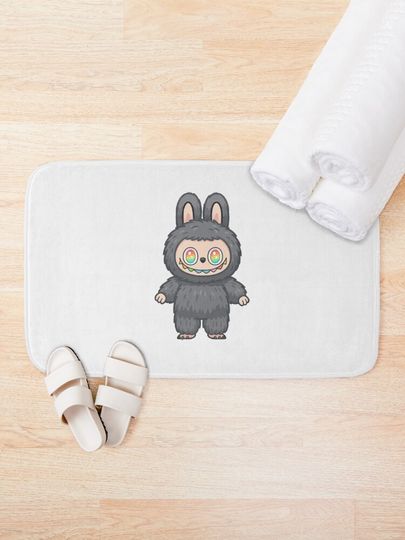 Gray Labubu Toy Bath Mat, For Bathroom, For Kitchen