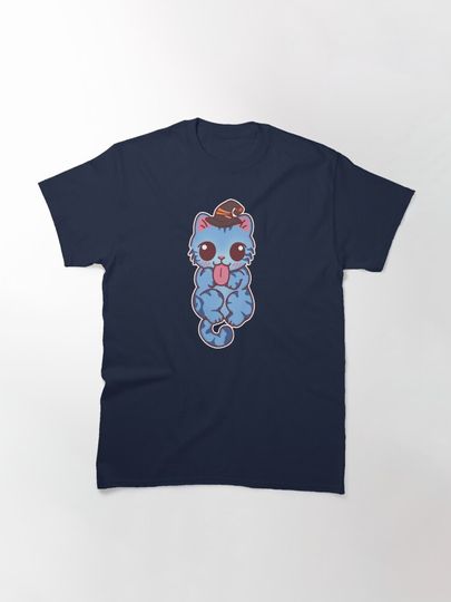 Kawaii Blue Derpy Cat with Halloween Hat Classic T-Shirt
