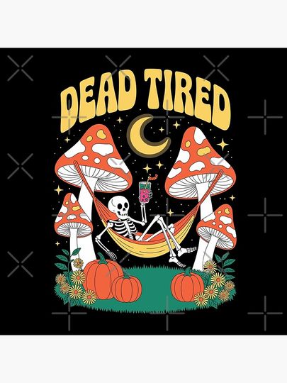 Dead Tired: declares this charming retro halloween illustration!  Pillow