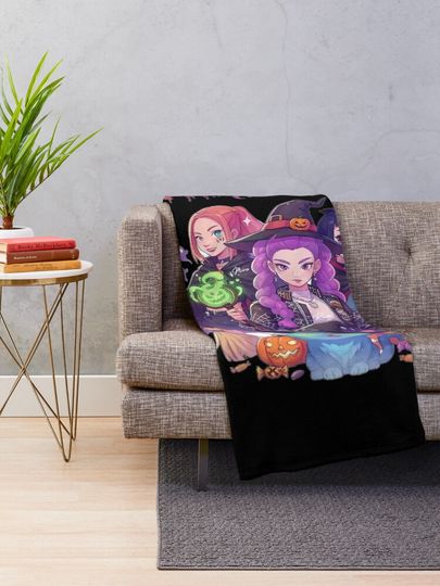 Spooky Huntrix Halloween  KPop Demon Hunters Fleece Blanket, Gift For Fan