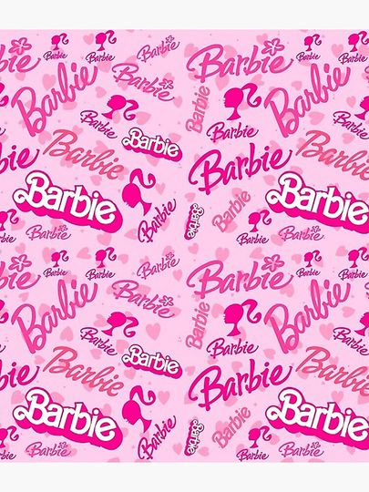 Poster All Barbie Logo Collage With Pink Hearts  Backpack