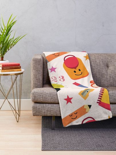 Cute Kawaii Back to School Supplies  Throw Blanket