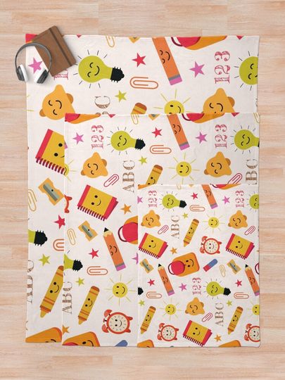 Cute Kawaii Back to School Supplies  Throw Blanket