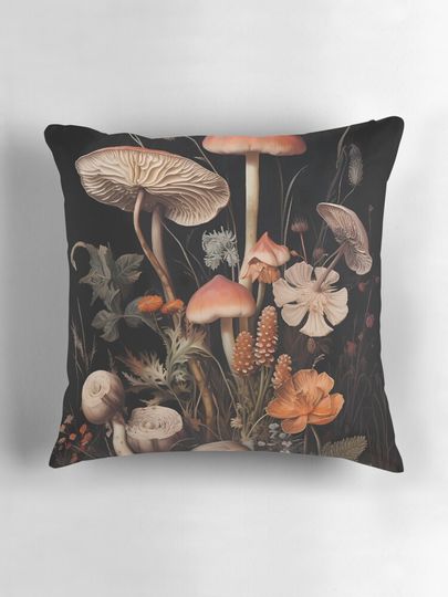 Psychedelic mushrooms dark academia gothic cottagecore decor Pillow