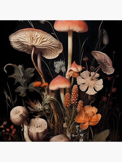 Psychedelic mushrooms dark academia gothic cottagecore decor Pillow