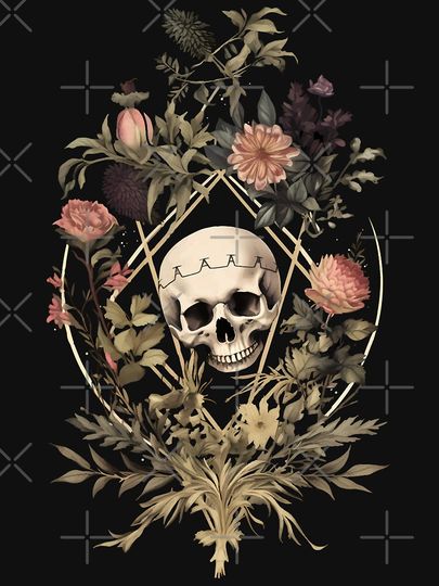 Dark Victorian Skull and Flowers Essential T-Shirt