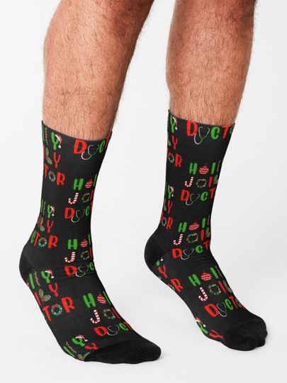 Christmas Holly Jolly Doctor  Socks