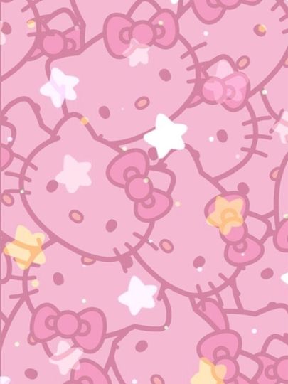 pink hello kitty white & gold star pattern background iPhone Case