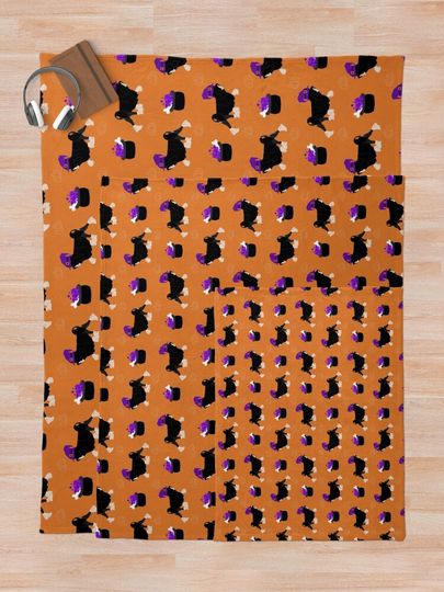 Witchy Lowchen Pattern - Black and Silver Throw Blanket