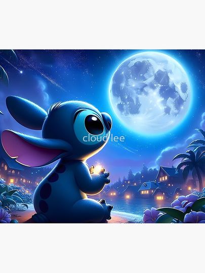 Stitch looking at the moon Throw Blanket