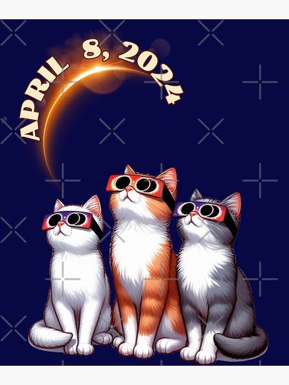 Solar Eclipse 2024 Cat Wearing Solar Eclipse Poster