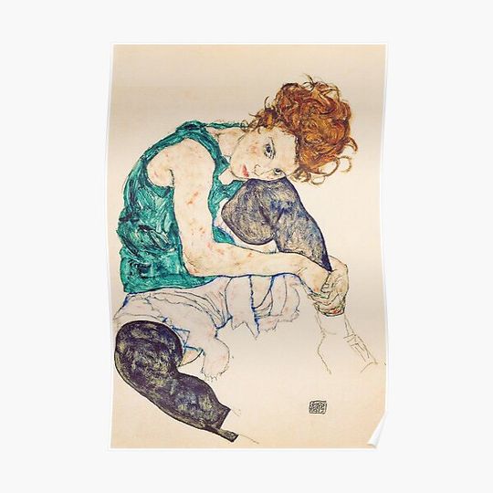 HD Seated Woman With Legs Drawn Up , by Egon Schiele - HIGH DEFINITION Premium Matte Vertical Poster