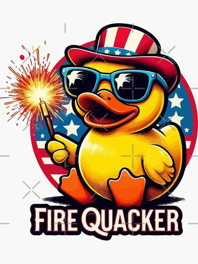 Firequacker Rubber Duck USA flag 4th of July Sticker